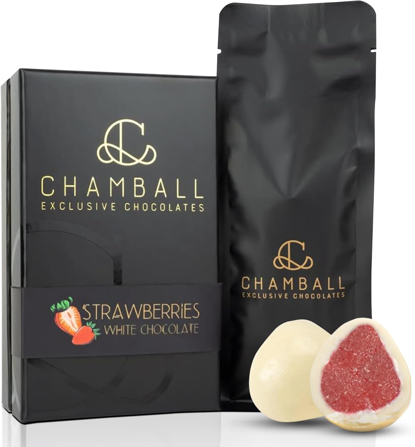 CHAMBALL White Chocolate with Strawberries | Luxury Chocolates Gift Box 150g | White Chocolate bombons, Assorted Gift Box, Valentine’s Chocolate, Father’s Day Gift