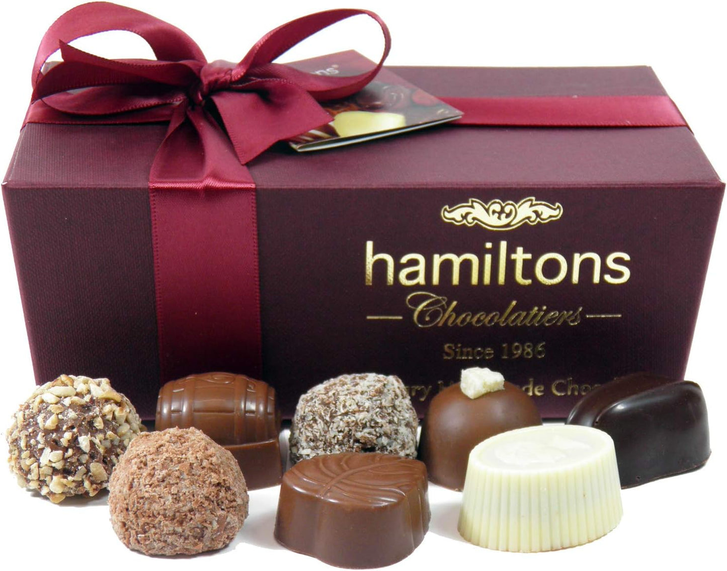 Hamiltons Burgundy Luxury Belgian Ballotin 24 Handmade Chocolates Gift Box