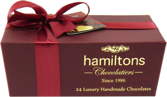 Hamiltons Burgundy Luxury Belgian Ballotin 24 Handmade Chocolates Gift Box