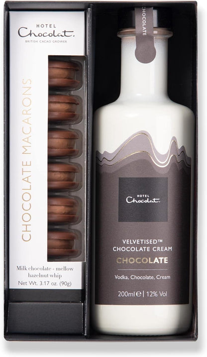 Tipples & Treats: Chocolate Velvetised Cream & Macarons Collection, 90g + 200ml - Chocolate Gifts for Birthday, Thank You, Anniversary - Chocolate Gifts Heaven