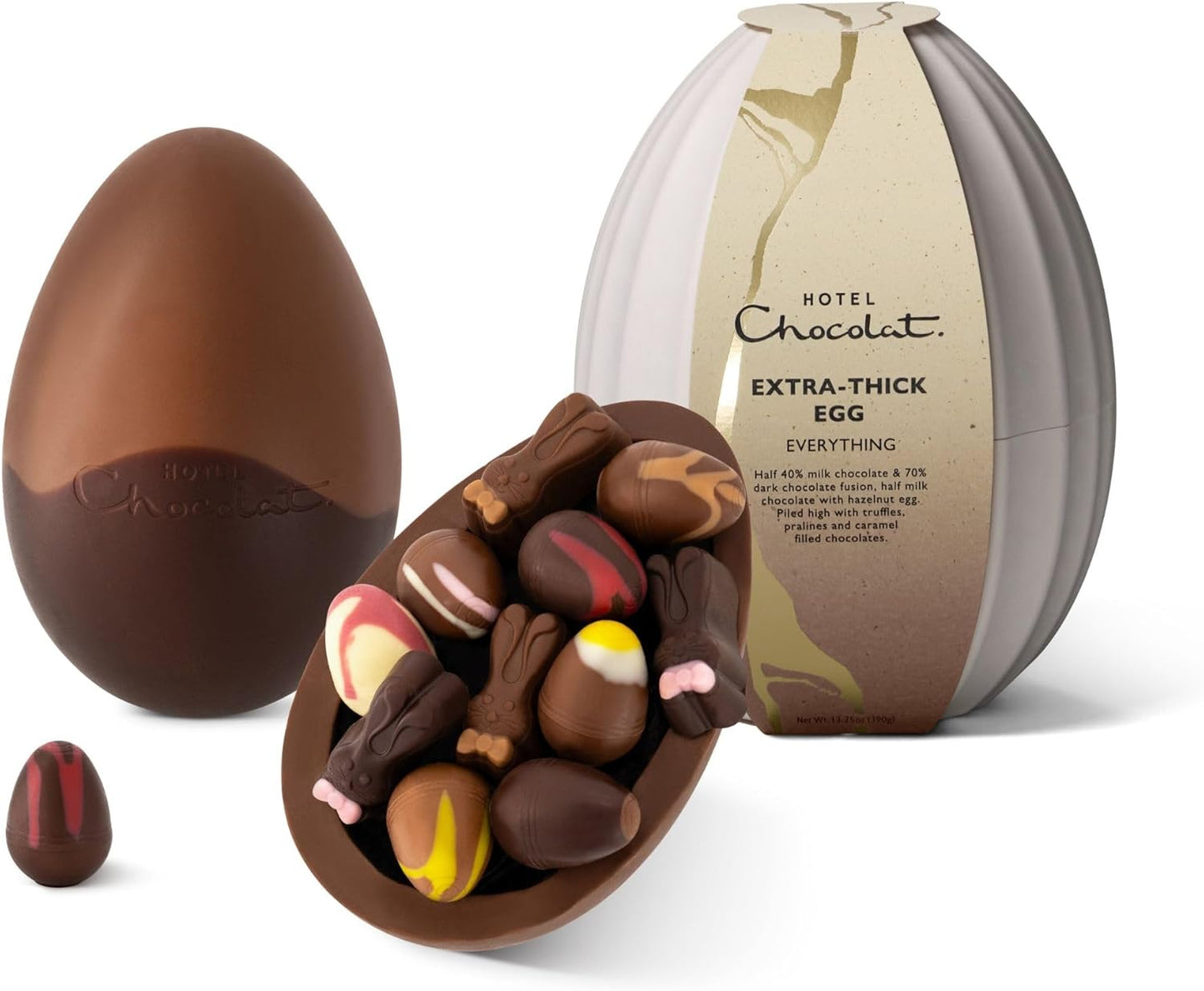 Hotel Chocolat Everything Extra-Thick Easter Egg, 390g - Thick Chocolate Shell - Filled With Truffles, Pralines & Caramels - Easter Chocolate Eggs & Gifts