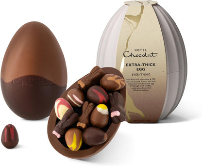 Hotel Chocolat Everything Extra-Thick Easter Egg, 390g - Thick Chocolate Shell - Filled With Truffles, Pralines & Caramels - Easter Chocolate Eggs & Gifts
