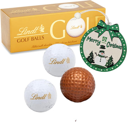 Lindt Chocolates Golf Balls for Mens Gifts - Smooth Hazelnut Filling Golf Balls 110g Chocolates Gift Box with Topline Tree Ornament. Great Christmas Gifts for Women, Stocking Fillers or Birthday Gifts
