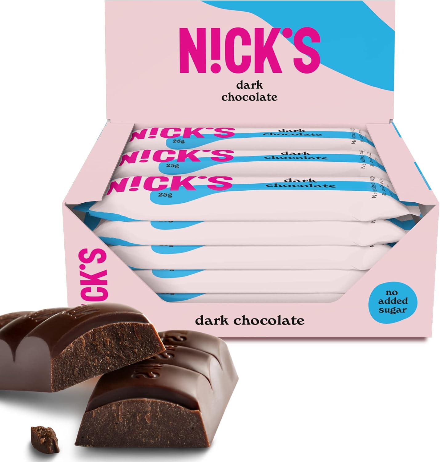 NICKS Dark Chocolate Vegan Keto Bars 1.1g Net Carbs, No Added Sugar, 107 Calories, Low Carb Sweets, Gluten Free Snack Bar (15x25g)