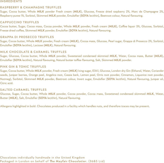 The Gourmet Selection, 16 Handmade Chocolate Truffles, Luxury Artisanal Gift Box by The Mayfair Chocolatier, Raspberry, Champagne, Prosecco, Milk Chocolate Gift for Birthday,Thank You,Anniversary 470g