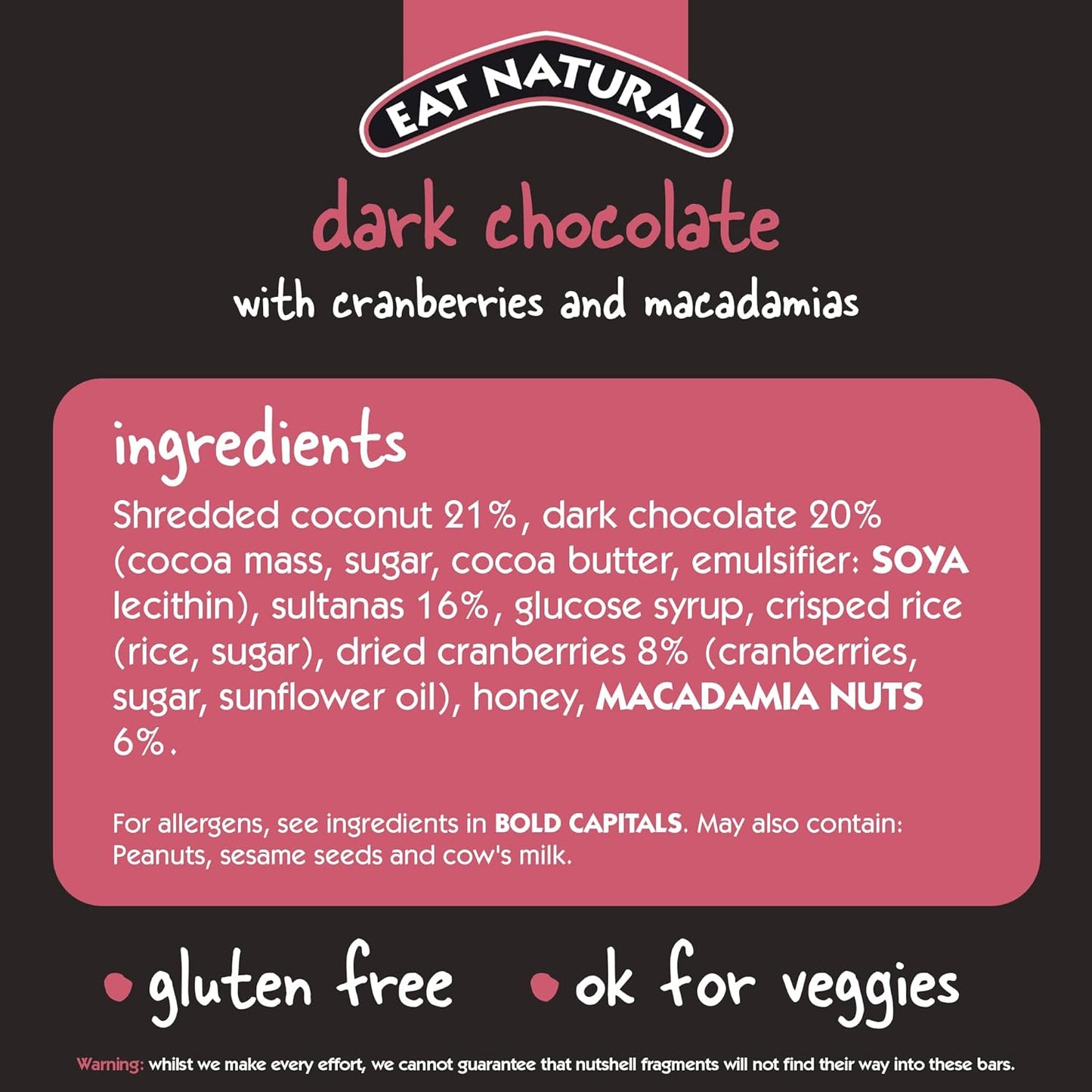 Eat Natural Bars, Gluten Free Snack Bars, Dark Chocolate with Cranberries & Macadamias, 45g (Pack of 12) - Chocolate Gifts Heaven