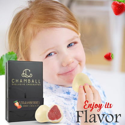 CHAMBALL White Chocolate with Strawberries | Luxury Chocolates Gift Box 150g | White Chocolate bombons, Assorted Gift Box, Valentine’s Chocolate, Father’s Day Gift