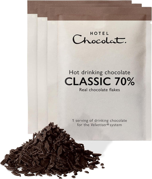 Classic 70% Dark Hot Chocolate Sachets - Luxury Chocolate Flakes - Pack of 20 Single-Serve Sachets, 700g - Suitable for Vegetarians & Vegans - Serve Hot or Iced