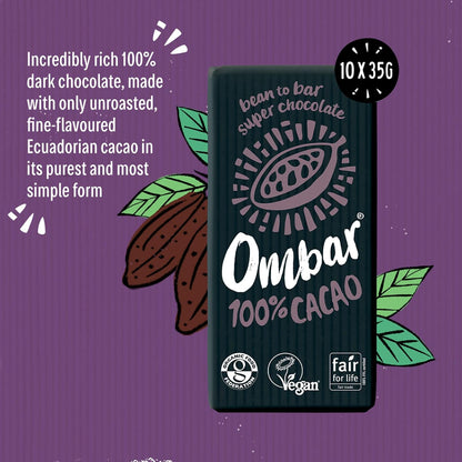 Ombar 100% Dark Chocolate (35g x 10 Bars) - Chocolate Gifts Heaven