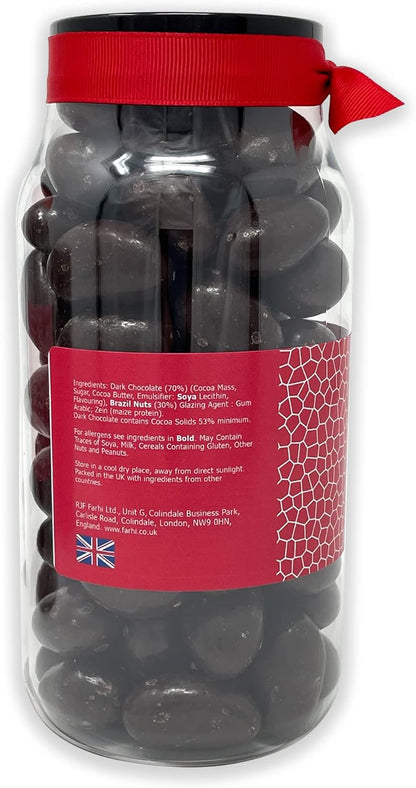 Rita Farhi Dark Chocolate Coated Brazil Nuts in a Gift Jar - Chocolate Gifts Heaven