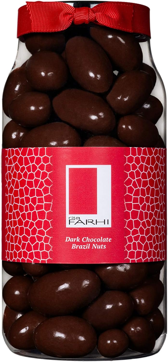 Rita Farhi Dark Chocolate Coated Brazil Nuts in a Gift Jar - Chocolate Gifts Heaven