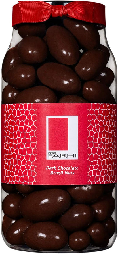 Rita Farhi Dark Chocolate Coated Brazil Nuts in a Gift Jar - Chocolate Gifts Heaven