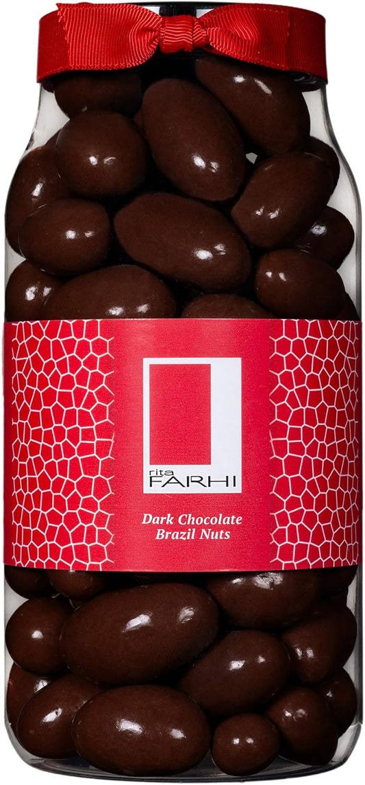 Rita Farhi Dark Chocolate Coated Brazil Nuts in a Gift Jar - Chocolate Gifts Heaven
