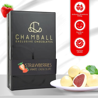 CHAMBALL White Chocolate with Strawberries | Luxury Chocolates Gift Box 150g | White Chocolate bombons, Assorted Gift Box, Valentine’s Chocolate, Father’s Day Gift