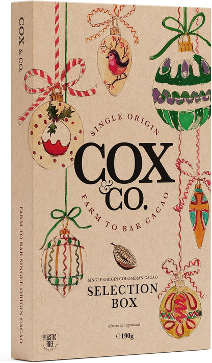 Cox&Co. Christmas Chocolates Gift Set - Luxury Dark Chocolate Selection Box with 4 x Dark Bars + 1 x Hot Chocolate Spoon - Hamper