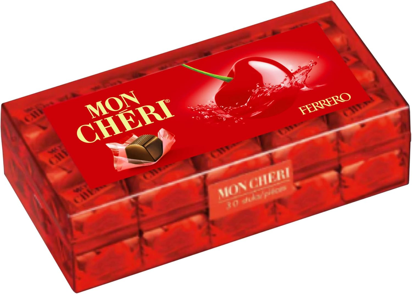 Ferrero Mon Chéri Pralines, Chocolate Hamper Valentine's Day Gift Box, Fine Dark Chocolate with Whole Cherry in Liqueur Centre, Pack of 30 (315g)