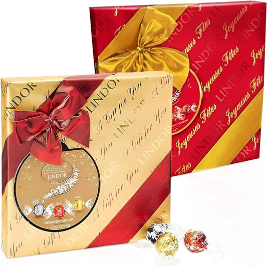 Assorted Lindt Chocolates Gift Box - Luxury Pack of 2 x 287g Selection of Chocolate Truffles Red & Golden Wrapped Chocolate Gifts for Christmas Stockings, Birthday Gifts for Women, Gifts for Couples