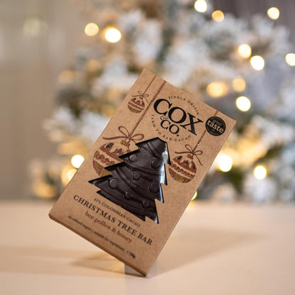 Cox&Co. Christmas Chocolates - 2 x 50g Miso & Caramel 47% Dark Chocolate Christmas Tree in a Gift Box - Luxury Single Origin Colombian Cacao - Sustainable Gifts