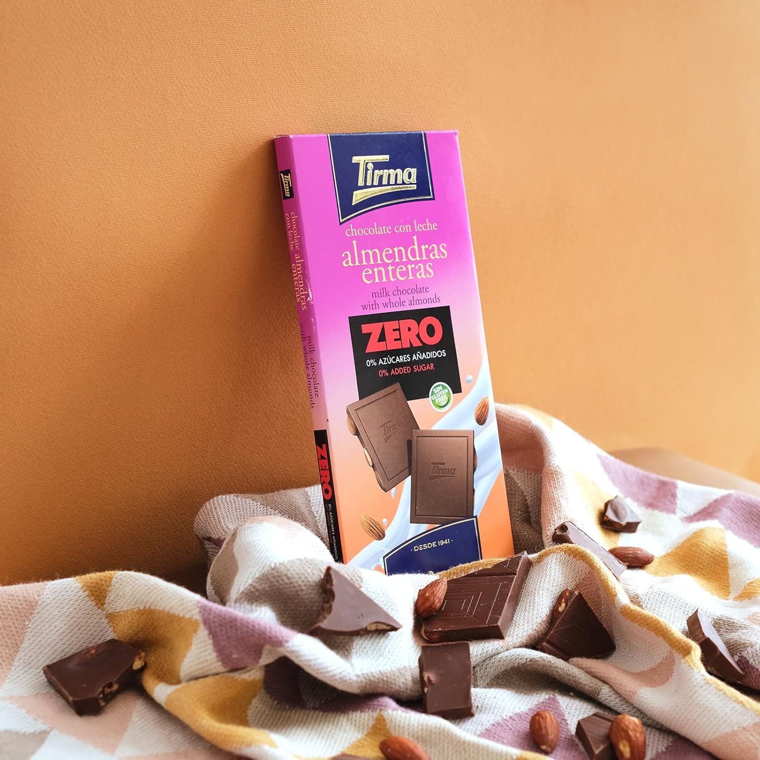 Tirma Zero No Added Sugars Milk Chocolate Bar with Whole Almonds - Chocolate Gifts Heaven