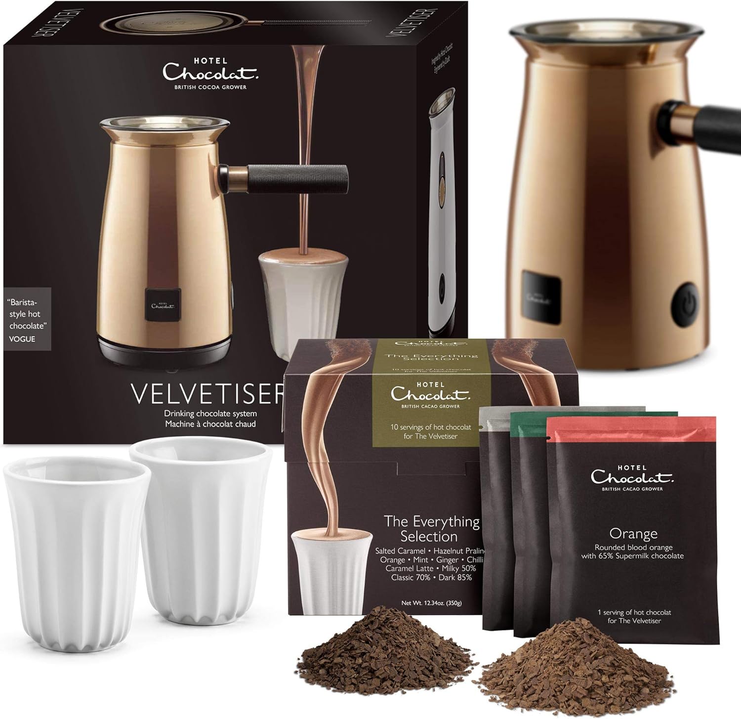 Hotel Chocolat Velvetiser Hot Chocolate Machine Complete Starter Kit, Copper - Chocolate Gifts Heaven