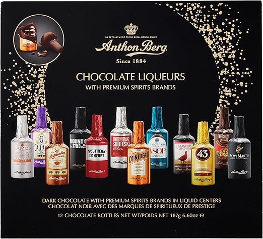 Anthon Berg 12 Chocolate Liqueurs, Famous Spirits with a Delicious Liquid Filling, 187 g (Pack of 1)
