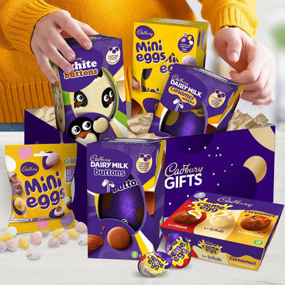 Cadbury Family Easter Egg Chocolate Gift Box - Assortment of Easter Eggs, Mini Eggs and Cadbury Creme Eggs.