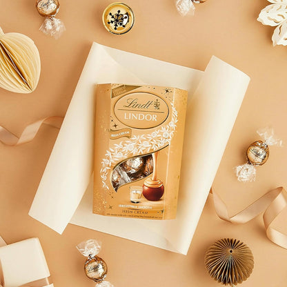 Lindt Chocolates & Hot Chocolate Hamper - Chocolates Gift Box of Irish Cream Truffles 200g, Hot Chocolate 300g, Teddy Bar 120g, Santa & Golden Teddy.