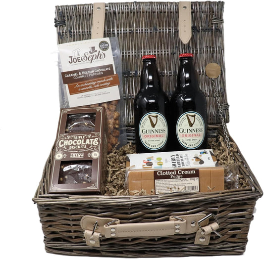 Luxury Beer Gift Hamper- Fine Ales, Gourmet Chocolates & Artisan Treats in a Woven Willow Elegance, Crisp Ales, Chocolates & Decadent Delights