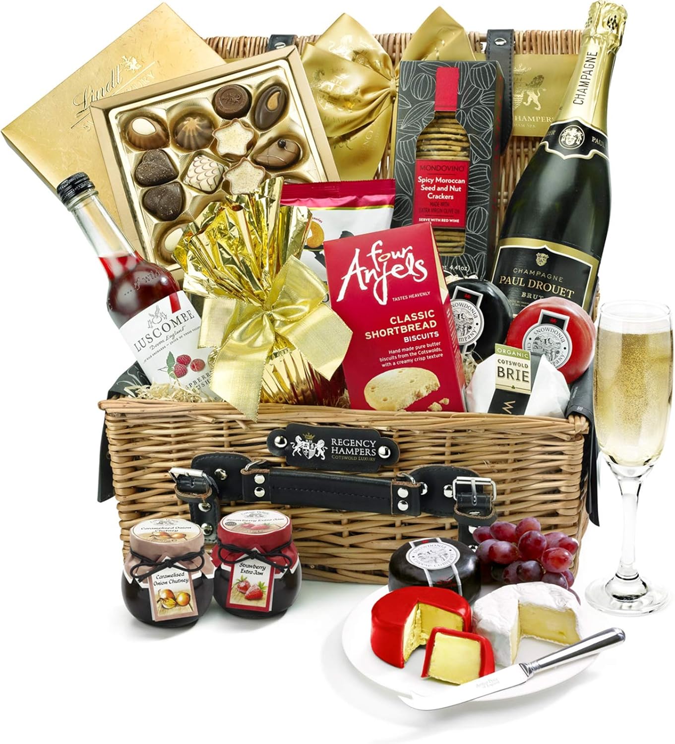 Premium Champagne Gift Set - Eton Hamper with Paul Langier, Cheddar Truckles, Organic Brie, Puff Pastry Twists, Swiss Chocolates - Birthday Champagne Gifts for your loved one