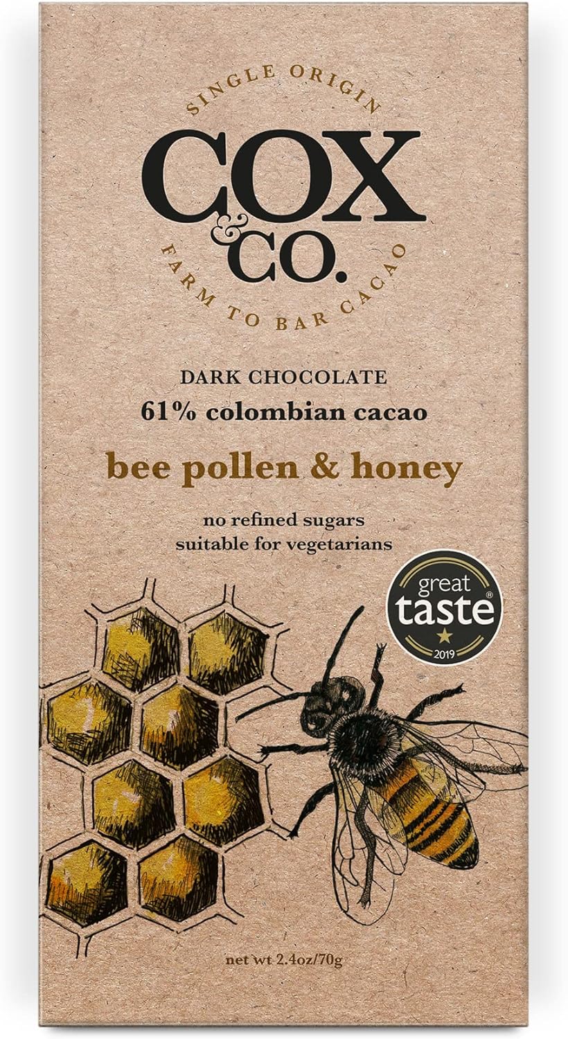 Cox&Co. Bee Pollen and Honey Dark Chocolate Bar - 3 x 70g Large Bars - Chocolate Gifts Heaven