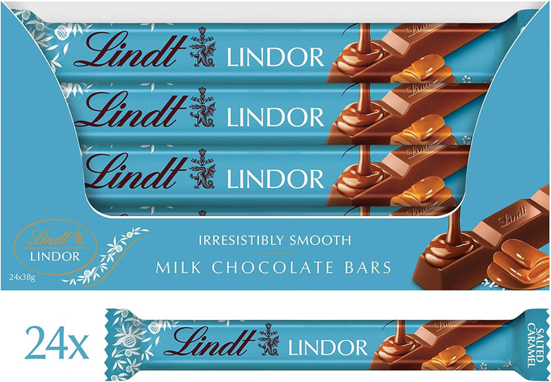 Lindt Lindor Salted Caramel Chocolate Bar 38 g (Pack of 24)