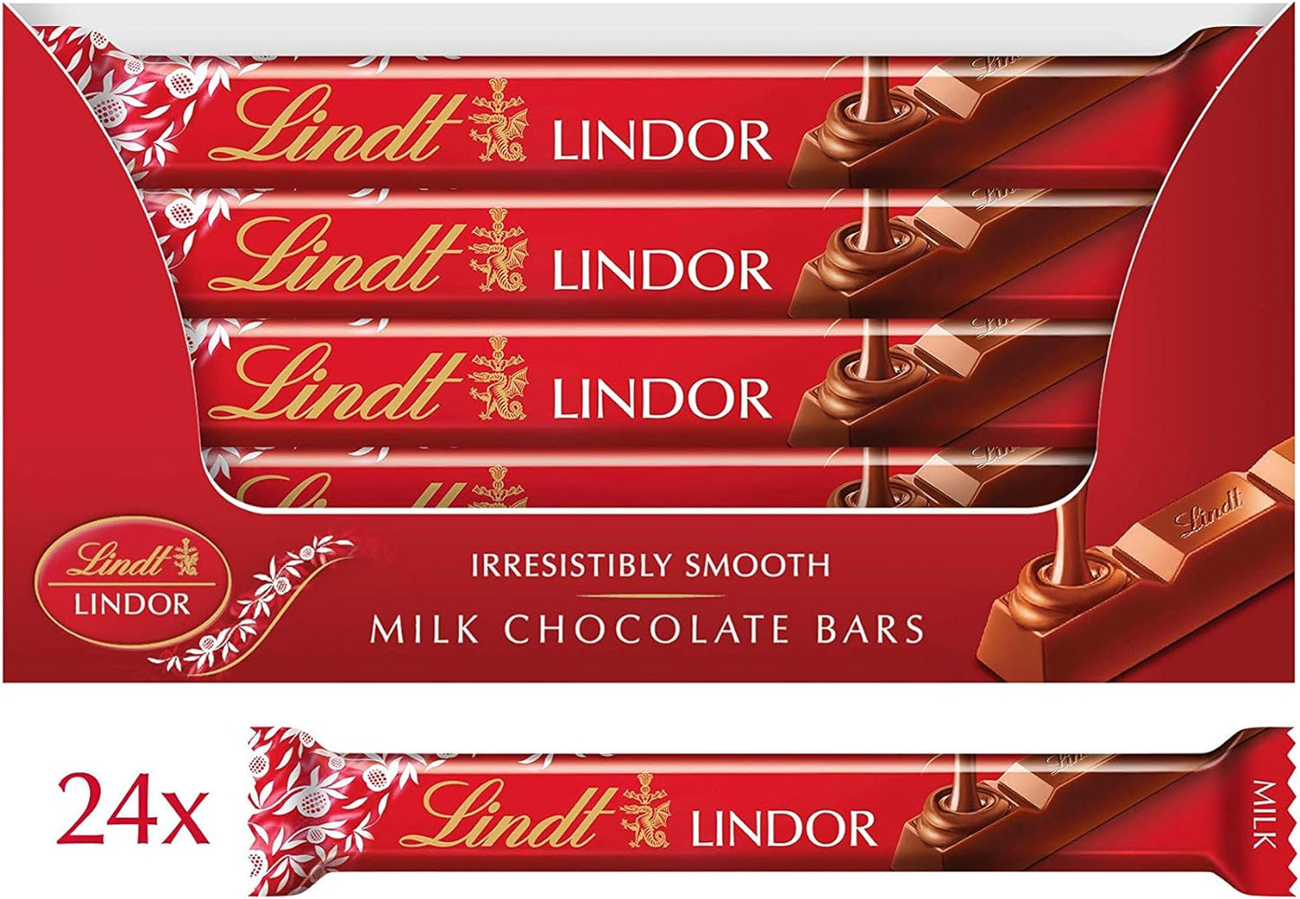 Lindt LINDOR Milk Chocolate Bars 38 g (Pack Of 24) - Chocolate Gifts Heaven