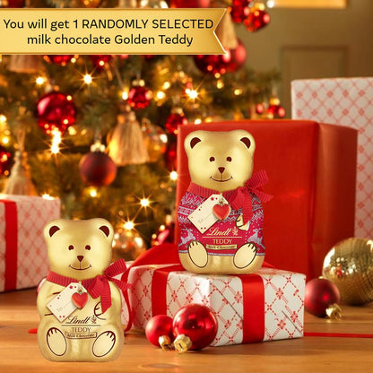 Lindt Chocolates & Hot Chocolate Hamper - Chocolates Gift Box of Irish Cream Truffles 200g, Hot Chocolate 300g, Teddy Bar 120g, Santa & Golden Teddy.