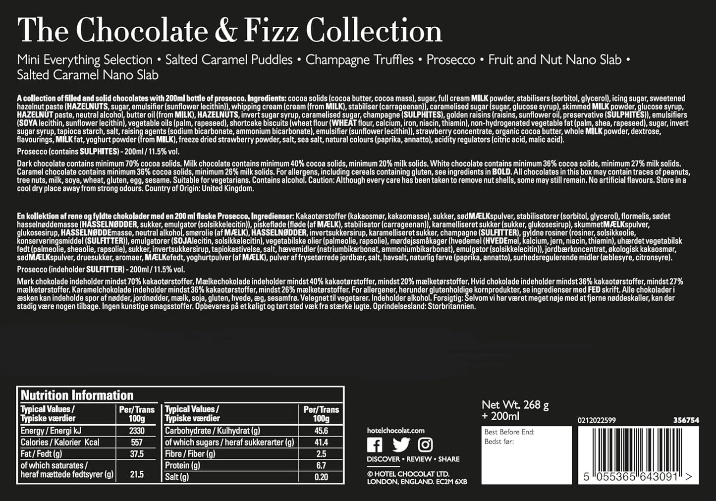 The Chocolate & Fizz Collection, 270g - Chocolate Hamper - Gifts for Birthday, Thank You, Anniversary - Chocolate Gifts Heaven