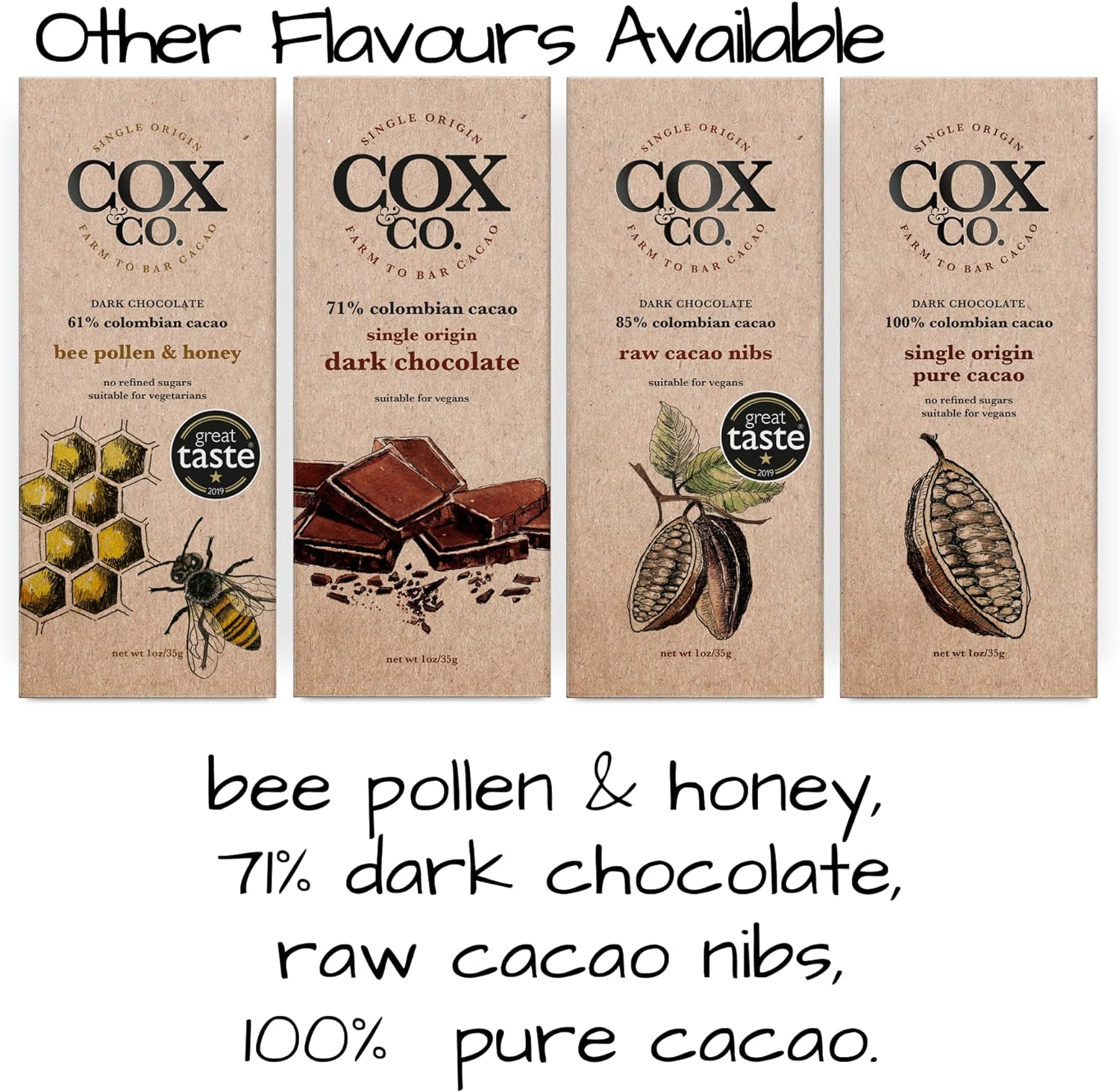 Cox&Co. Bee Pollen and Honey Dark Chocolate Bar - 3 x 70g Large Bars - Chocolate Gifts Heaven