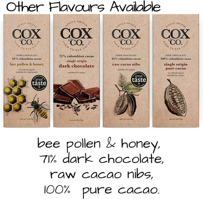 Cox&Co. Bee Pollen and Honey Dark Chocolate Bar - 3 x 70g Large Bars - Chocolate Gifts Heaven