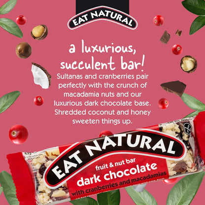 Eat Natural Bars, Gluten Free Snack Bars, Dark Chocolate with Cranberries & Macadamias, 45g (Pack of 12) - Chocolate Gifts Heaven