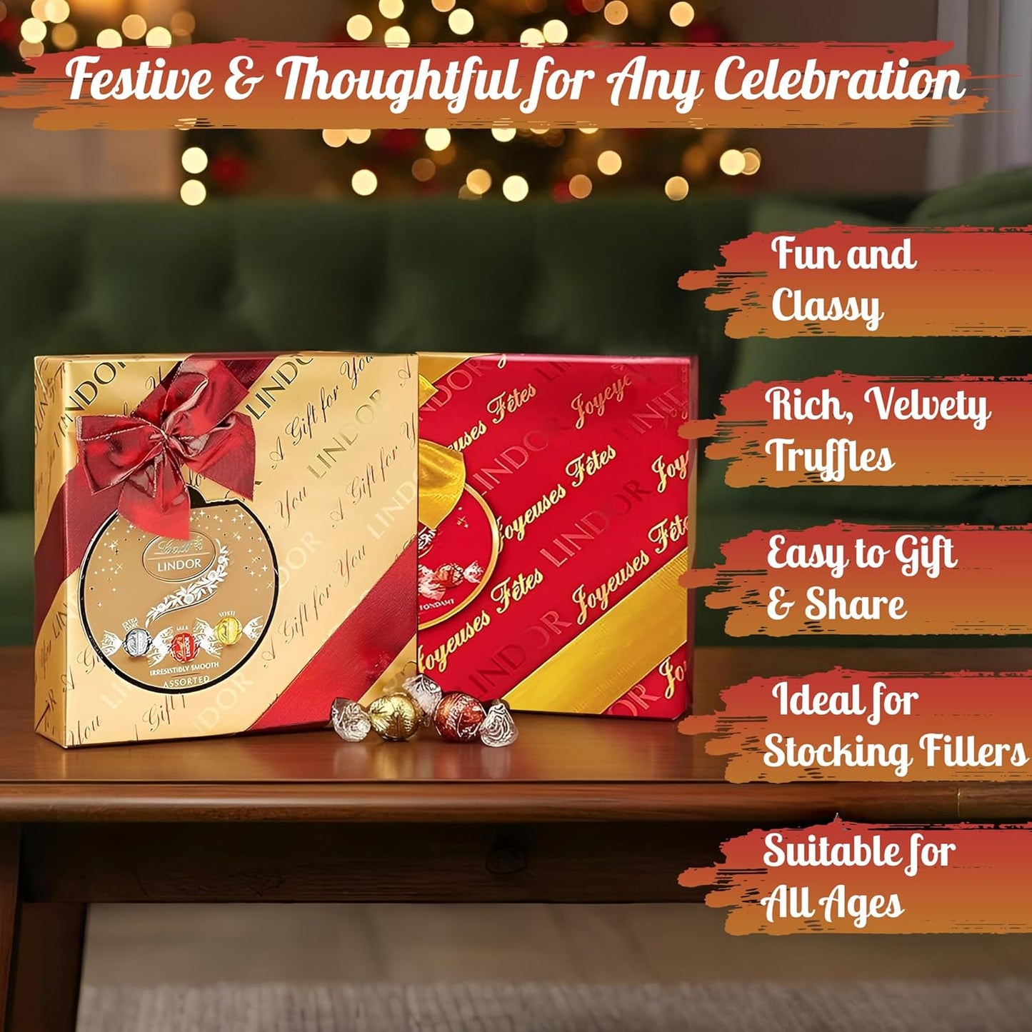 Assorted Lindt Chocolates Gift Box - Luxury Pack of 2 x 287g Selection of Chocolate Truffles Red & Golden Wrapped Chocolate Gifts for Christmas Stockings, Birthday Gifts for Women, Gifts for Couples