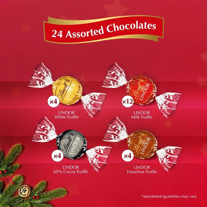Assorted Lindt Chocolates Advent Calendar 2025 - Luxury Golden 24 Days Christmas Countdown