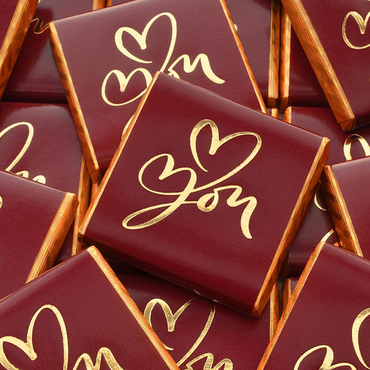 Wyeland Confectionery Love You Heart Milk Chocolate Neapolitans - Valentines Day and Wedding Anniversary Chocolates - Burgundy & Gold - 25 Chocolates