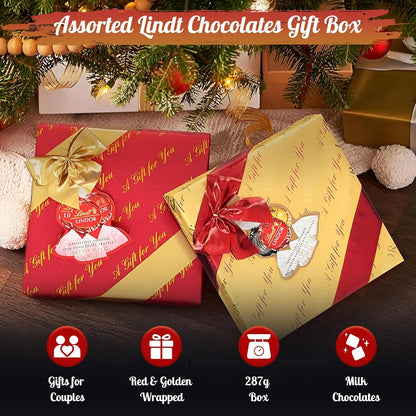 Assorted Lindt Chocolates Gift Box - Luxury Pack of 2 x 287g Selection of Chocolate Truffles Red & Golden Wrapped Chocolate Gifts for Christmas Stockings, Birthday Gifts for Women, Gifts for Couples