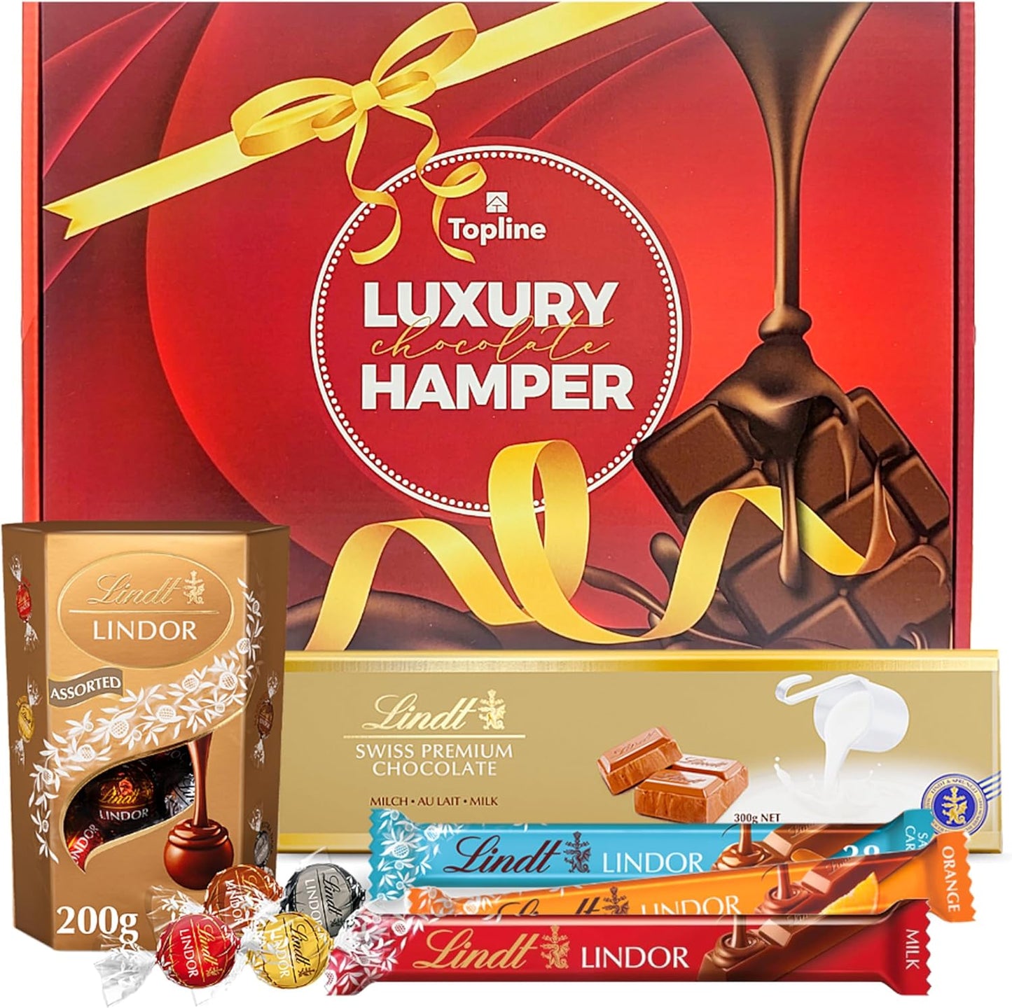 Lindt Chocolates Hamper for Birthday Gifts - Irresistible Smooth 3 x 38g Flavoured Chocolate Bars, Assorted Truffles 200g & Swiss Milk Giant Chocolate 300g Great Christmas Gifts for Women