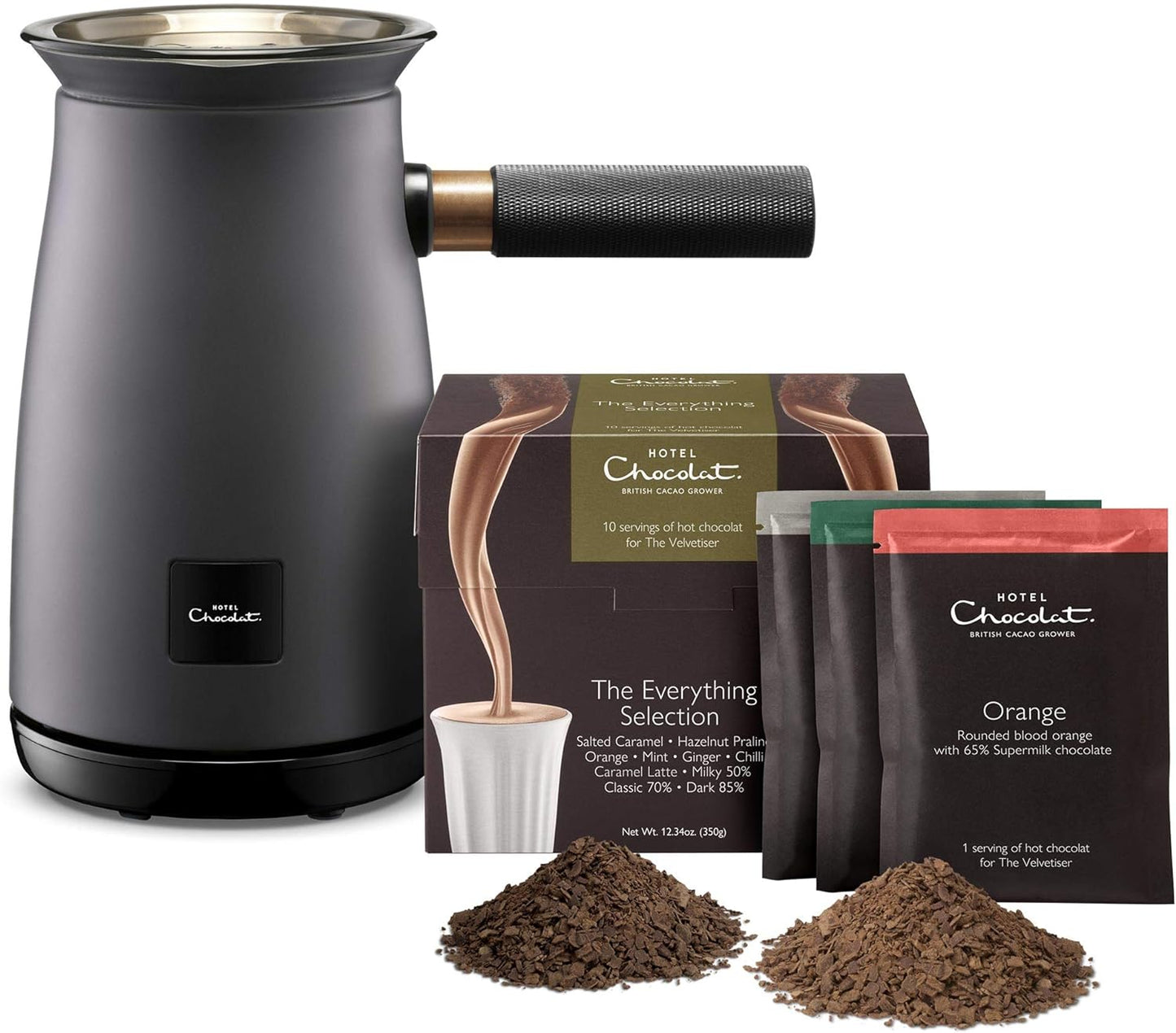 Hotel Chocolat 472756 Velvetiser Hot Chocolate Machine Complete Starter Kit, Grey, 28 x 46 x 16 cm - Chocolate Gifts Heaven