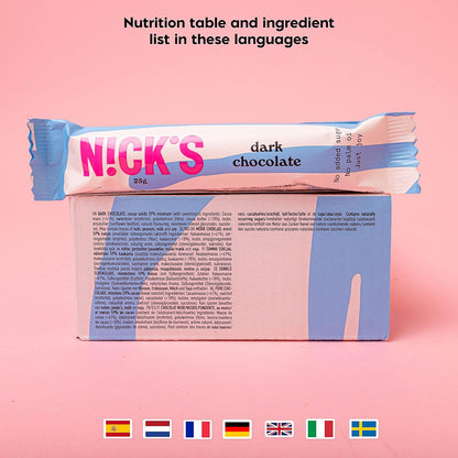 NICKS Dark Chocolate Vegan Keto Bars 1.1g Net Carbs, No Added Sugar, 107 Calories, Low Carb Sweets, Gluten Free Snack Bar (15x25g)