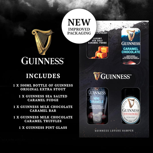 Guinness Gifts for Men, Beer Gift Set - Official Guinness 500ml and Pint Glass, Gourmet Chocolate & Fudge Hampers - Alcohol Gift Sets for Men, Dad Birthday Gifts for Him, Fathers Day