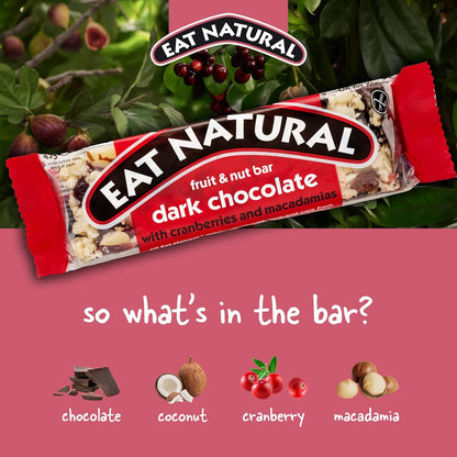 Eat Natural Bars, Gluten Free Snack Bars, Dark Chocolate with Cranberries & Macadamias, 45g (Pack of 12) - Chocolate Gifts Heaven