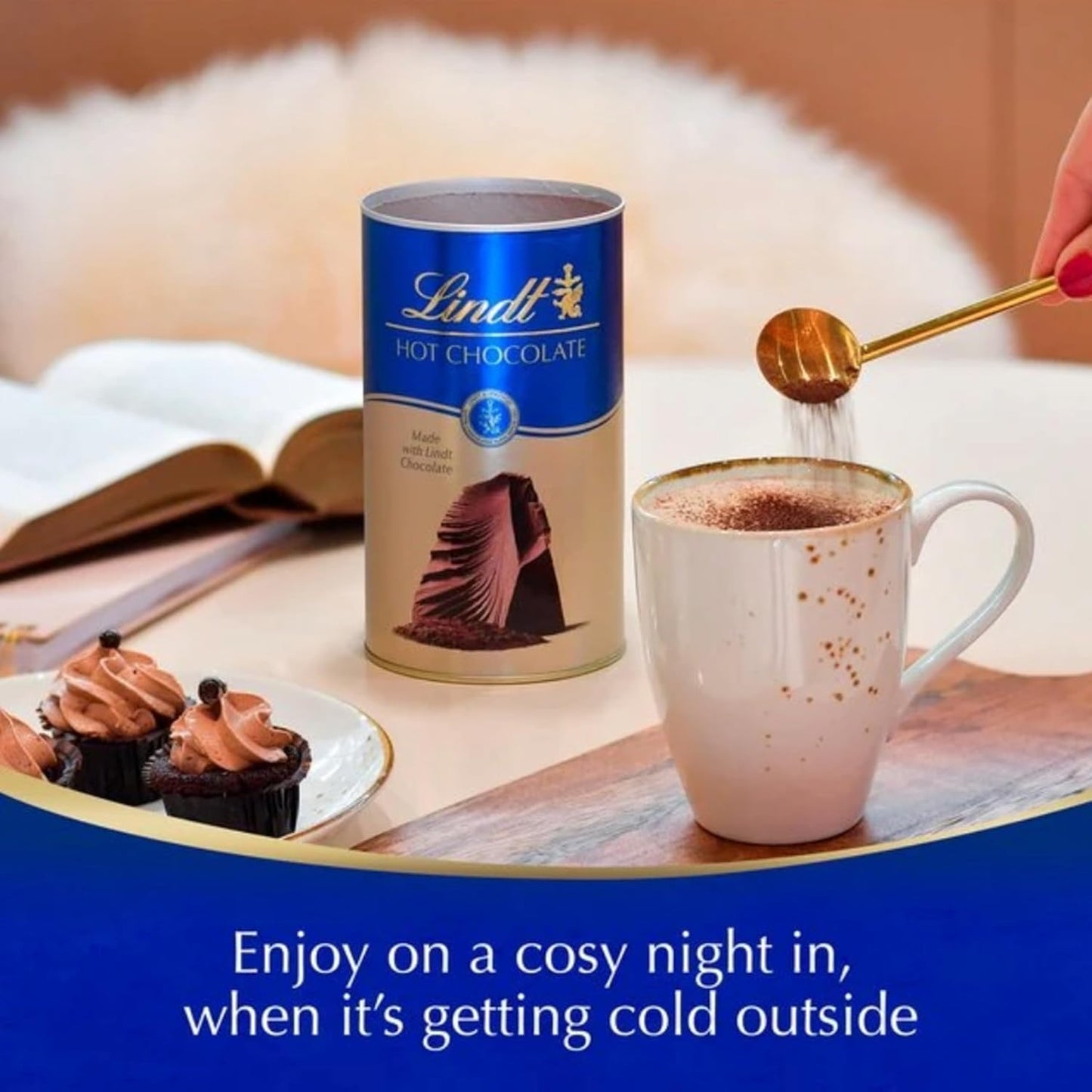 Lindt Chocolates & Hot Chocolate Hamper - Chocolates Gift Box of Irish Cream Truffles 200g, Hot Chocolate 300g, Teddy Bar 120g, Santa & Golden Teddy.