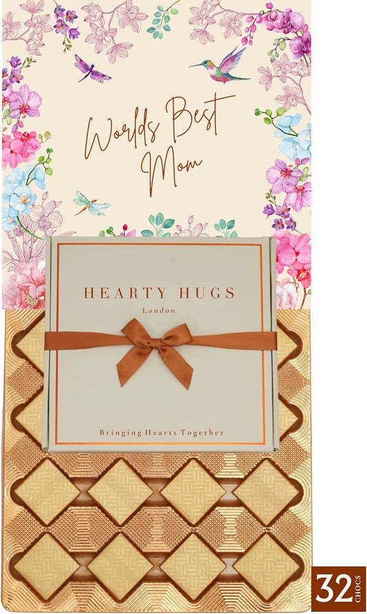 Hearty Hugs Luxury Mother’s Day Chocolate Gift Box | 32 Premium Chocolates | Mother’s Day Gift for Mum, Mom, Wife, Grandma | Thank You Mum Gift Hamper | Letterbox Chocolate Gifts