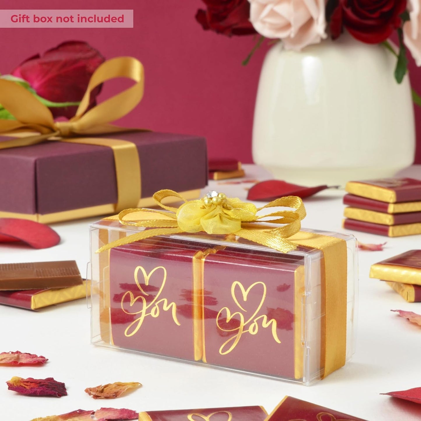 Wyeland Confectionery Love You Heart Milk Chocolate Neapolitans - Valentines Day and Wedding Anniversary Chocolates - Burgundy & Gold - 25 Chocolates