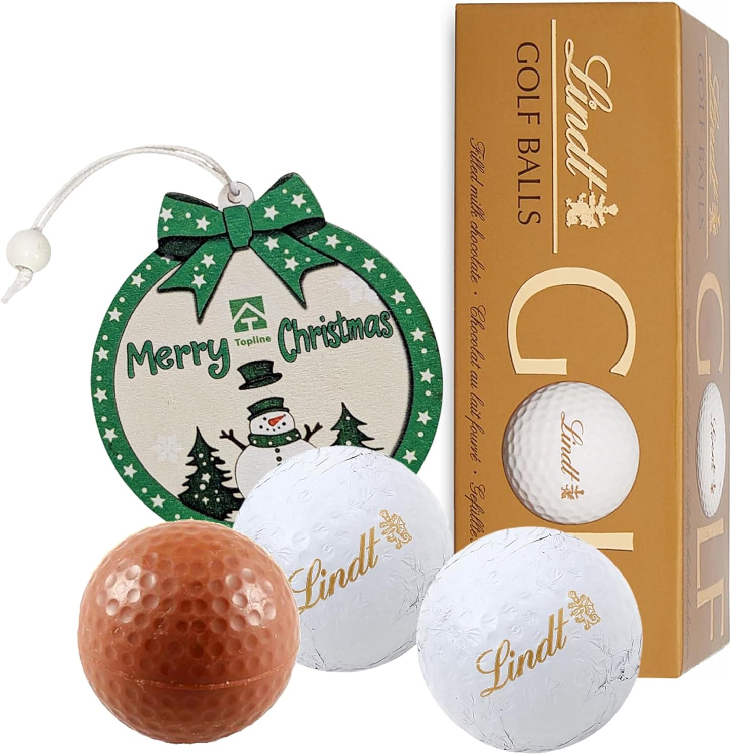 Lindt Chocolates Golf Balls for Mens Gifts - Smooth Hazelnut Filling Golf Balls 110g Chocolates Gift Box with Topline Tree Ornament. Great Christmas Gifts for Women, Stocking Fillers or Birthday Gifts